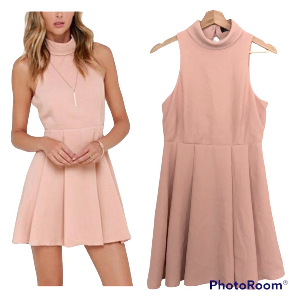Lulus Blush Pink Fit and Flare Mini Dress | Choker Collar | Open Back - Size M